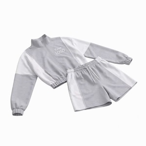 Conjunto Deportivo Unisex Azul y Blanco con Bloques de Color, Manga Larga, Cuello Alto, Pantalones Cortos con Cordón, Transpirable, Estilo Deportivo, Ropa de Otoño - Product Image 2