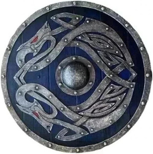 Escudo Redondo Vikingo Medieval Hecho a Mano de Madera de 24 Pulgadas con Patrón de Animales Negros para Representación Histórica - Product Image 5