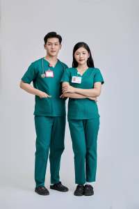ชุดสครับแพทย์แบบยูนิเซ็กซ์ FMF ผลิตจากโพลีเอสเตอร์ถัก พร้อมอุปกรณ์เสริมสำหรับโรงพยาบาลและอุปกรณ์ตรวจจับเข็ม - Product Image 2