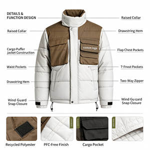 <b>Men's</b> Color Blocking Puffer <b>Jacket</b> Stand Collar Zipper Front Logo Customizable Winter Outdoor Coat Windproof Casual Thick - Product Image 4