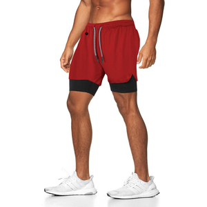 Shorts de sport gris pour homme à séchage rapide avec couche de compression intérieure, taille mi-haute, cordon de serrage, en tricot de spandex et polyester - Product Image 3