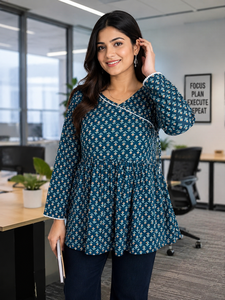 Jaipur Moda Anaya I Kurti court imprimé en coton de qualité supérieure pour femmes, tunique ethnique décontractée pour tous les jours et le bureau - Product Image 1