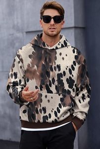 Custom Men <b>Cow</b> <b>Print</b> <b>Hoodies</b> Heavyweight Fleece Oversized Streetwear Graphic Applique Pullover OEM Brown Animal Pattern Top - Product Image 3