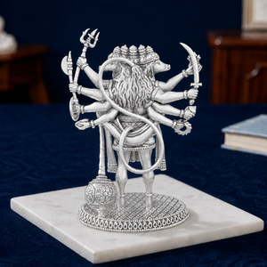 Jaipur Metals 999 Silver Plated Panchmukhi Hanuman Idol | 100% Brass Durable Tabletop <b>Religious</b> <b>Statue</b> | 6.5x4.2x9cm | 115g | - Product Image 5