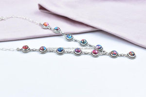 สร้อยคอโซ่18นิ้วทำด้วยมือที่เป็นเอกลักษณ์สีชมพูดอกรักเทอร์ควอยซ์คลัสเตอร์โรเดียมเงินสเตอร์ลิงของขวัญที่ดีเยี่ยมสำหรับเธอ - Product Image 3