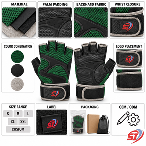 Gants de musculation unisexes personnalisés sans doigts avec sangle de poignet réglable, antidérapants et respirants pour l'entraînement en salle de sport - Product Image 5