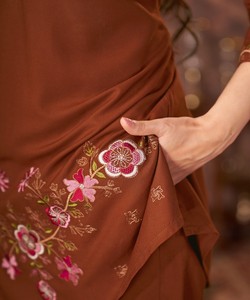 Ensemble Kurta en coton marron brodé pour femmes, vêtements décontractés traditionnels, style Inde Pakistan, coupe ample, longueur cheville, 86710 DIVA-174 - Product Image 3