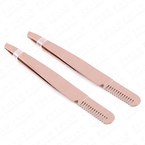 Professional Stainless Steel Slant Tip Eyebrow Tweezers with Comb Precision Beauty Grooming <b>Tool</b> OEM - Product Image 3