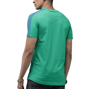 เสื้อยืดคอกลมแขนสั้นผู้ชาย สีเขียว-น้ำเงิน ทรงเข้ารูป แห้งเร็ว ผ้าถักเนื้อนุ่ม สวมใส่สบาย ความยาวปกติ ผลิตจากโพลีเอสเตอร์ 100% - Product Image 2