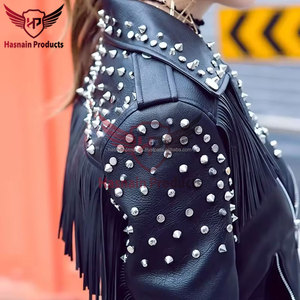 Elegante chaqueta de invierno de vaquero de moda para mujer Prendas de abrigo de cuero occidental genuino con relleno de algodón Fabricado en Pakistán - Product Image 5