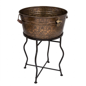 Vintage Galvanized Beverage Tub with Stand Antique Copper Ice Bucket for Parties Wholesale <b>Freestanding</b> Metal Wine Cooler Tub - Product Image 1