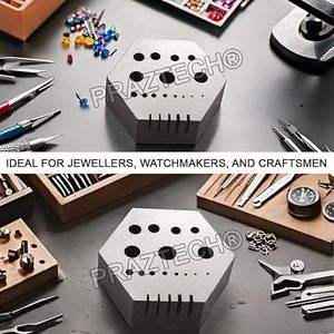 Bloc de banc de réparation hexagonal en acier trempé avec trous et fentes – Bloc de bijoutier pour le martelage, le perçage et la réparation de montres - Product Image 3
