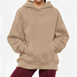 เสื้อฮู้ดดี้โอเวอร์ไซส์สำหรับผู้หญิง ผ้าทอเนื้อนุ่ม สวมใส่สบาย ทรงหลวม สไตล์สตรีทแวร์ มีโลโก้ด้านหน้า เหมาะสำหรับฤดูหนาว - Product Image 1