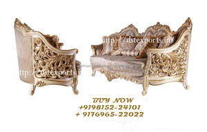 Juego de sofás de madera de teca victoriana, juego de sofás de estilo francés, juego de sofás de oro blanco, trabajo manual increíble - Product Image 3