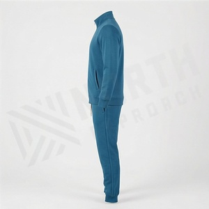 Ensemble de survêtement pour homme, couleur unie, fermeture éclair intégrale, col montant, vêtements de sport décontractés, bleu, coton, ensemble de jogging, vêtements d'automne, coupe classique - Product Image 3