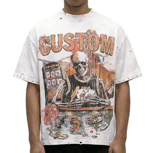 T-shirt graphique surdimensionné personnalisé pour homme, style vintage délavé, en coton, streetwear, imprimé squelette, vente en gros OEM - Product Image 3