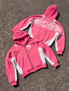 Conjunto Deportivo de Dos Piezas Rosa, Transpirable, de Forro Polar, con Sudadera con Cierre y Pantalones Largos, Logotipo Personalizado, Ropa Deportiva de Invierno - Product Image 3