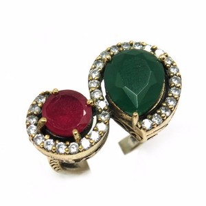 Bague Magique en Onyx Rouge, Onyx Vert et Zirconium Cubique Blanc, en Argent Sterling 925, Style Bohème, Sertissage Clos, Bague de Fiançailles Certifiée par un tiers - Product Image 1
