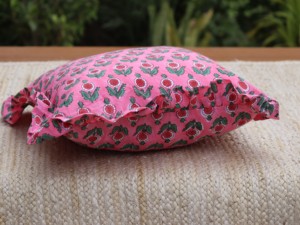 Housse de coussin artisanale moderne bohème en coton à volants, imprimé floral indien, pour la maison et l'hôpital, luxe, avec franges et volants - Product Image 4