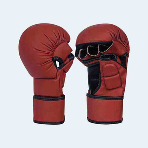 Gants de boxe MMA en cuir rouge pour adultes, avec sangle de poignet réglable, antidérapants, équipement d'arts martiaux - Product Image 3