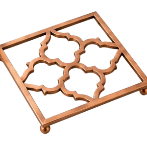 Vintage Copper Square Stainless Steel Quatrefoil Trivet Heat Resistant Metal Pot <b>Mat</b> with Ball Feet - Product Image 4