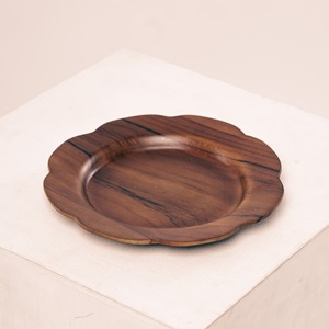 Flower Shape Edge Dark Wooden Plates For Restaurant Hotel Lunch And Dinner <b>Serving</b> Elegant Designer Tableware <b>Set</b> From India - Product Image 4