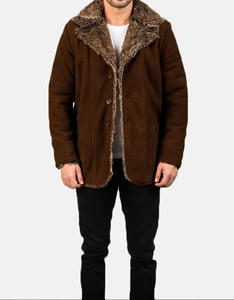 Veste en cuir pour homme de haute qualité, sur mesure, avec fourrure, coupe ajustée, noire, longue, manches en cuir, pour l'hiver - Product Image 3