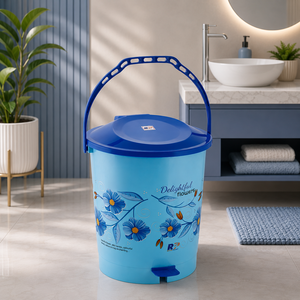 Stylish Plastic Pedal Dustbin with Lid & Carry Handle, Floral Print Waste <b>Basket</b> for <b>Bathroom</b>, Kitchen, Bedroom, Office & Home - Product Image 1