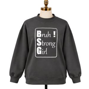<b>Womens</b> Charcoal Gray Graphic <b>Sweatshirt</b> <b>White</b> Letter Print Oversized Crew Neck Long Sleeve Casual Pullover Streetwear Fashion - Product Image 1