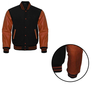New Arrival 2025 Wholesale Wool Sleeves Geometric Stand Collar Letterman Varsity <b>Jacket</b> Unisex Fashion Embroidery Streetwear - Product Image 1