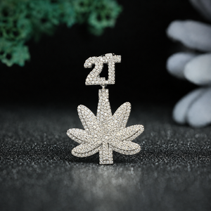 Phoenix Enterprises 2T Leaf Pendant Necklace 925 Silver Rose Gold Plated Brilliant Cut Moissanite Claw Setting Iced Free <b>Rope</b> - Product Image 1