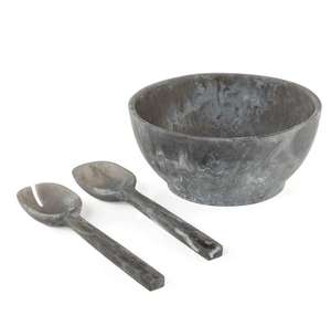 Juego de Regalo de Navidad 2026: Servidor de Ensalada de Resina Hecho a Mano con Espiral Blanca y Cuchara de Resina Gris, Juego de Cucharas de Resina Personalizadas para Ensalada en Color Negro - Product Image 1