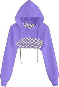 Ourlet brut épaule tombante 52% Airlume peigné et anneau filé coton 48% Poly polaire décontracté femmes recadrée polaire sweats à capuche - Product Image 2