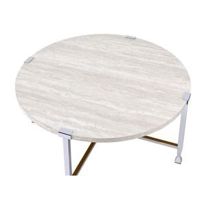 Tavolino tondo in rovere bianco con gamba con struttura in metallo cromato - Product Image 4