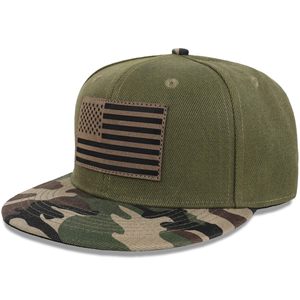 หมวกแก๊ปแบบ Snapback 6 แผง สีเขียวมะกอก ผ้าฝ้าย แต่งลายธงชาติอเมริกันด้านหน้า ปีกหมวกลายพราง สไตล์ลำลอง สำหรับผู้ใหญ่ - Product Image 2