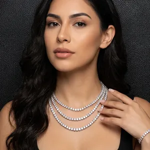 Chaîne tennis en diamant rond de 4 mm, multicolore, collier en or unisexe, chaîne tennis en diamant cultivé en laboratoire, collier en or de 16 à 26 pouces - Product Image 2