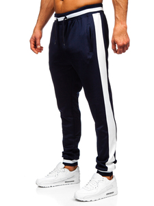 Men's Navy Blue Full Sleeve Zipper Tracksuit <b>Jacket</b> With <b>White</b> Trim And Front Print Sporty Design For Autumn Wear - Product Image 6