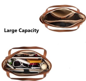 Sac fourre-tout en cuir véritable pour femme, style minimaliste décontracté, fermeture éclair, grande capacité, bandoulière, usage quotidien, marron, provenance Inde - Product Image 3