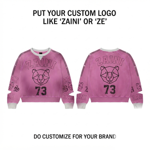 ZAINI <b>Men's</b> 380 GSM Premium Cotton French Terry Acid Wash Eco-Friendly Winter Streetwear <b>Sweatshirt</b> Light <b>Grey</b> Custom DTG Print - Product Image 1