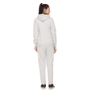 Women's Gray Hooded Tracksuit Set Full Sleeve Zipper Sweatshirt with <b>Side</b> Pockets Casual Solid Color Autumn Wear - Product Image 4