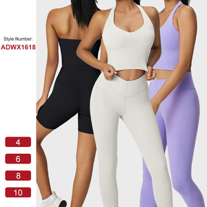 Sujetador deportivo de punto transpirable con cuello en U y tirantes halter para mujer, con almohadillas extraíbles y copa completa, ideal para yoga, fitness y gimnasio. - Product Image 4