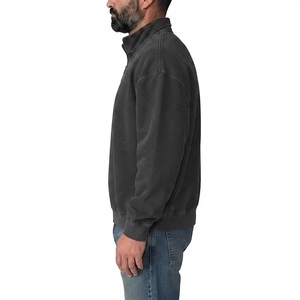 Mens <b>Charcoal</b> Washed Half Zip Sweatshirt Relaxed Fit Funnel Neck Cotton Blend Long Sleeve Minimalist Casual Pullover Fall Winter - Product Image 3