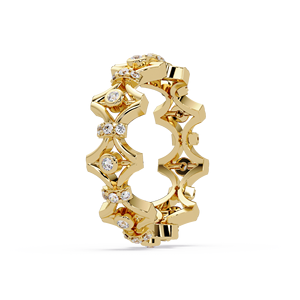 Anillo de banda abierto de oro puro de 14K con forma de trébol, con diamante cultivado en laboratorio de corte redondo, anillos de boda para mujer, joyería fina. - Product Image 3