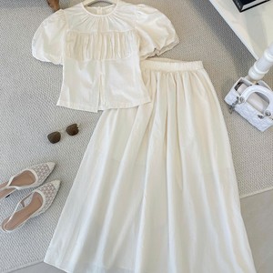 Elegante Conjunto de Dos Piezas para Mujer, Blusa Fruncida y Falda Larga en Línea A, Vestido Casual 100% Algodón para Verano - Product Image 1