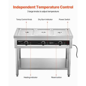 Tavolo a vapore commerciale con scaldabagno a 3 padelle con controllo della temperatura indipendente per il riscaldamento e la tenuta delle attrezzature - Product Image 3