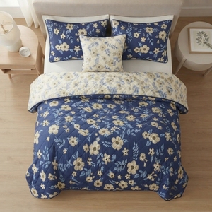 Juego de Cubrecamas Nordic Flora de 3 Piezas, Diseño Sólido con Pespunte en Diamante, Mezcla de Algodón T-150, Ropa de Cama para Toda Temporada, Uso Doméstico, Estilo Duradero - Product Image 1