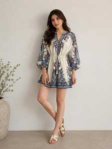 Blusa Casual Floral Boho para Vacaciones de Verano (Viscosa de Seda Ecológica, Talla Única) - Product Image 1