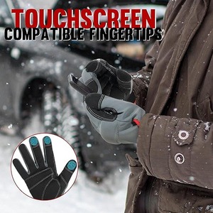 Gants de course en cuir PU isolés thermiquement, antidérapants, coupe-vent, à doigts entiers, compatibles avec les écrans tactiles, pour l'extérieur, hiver, unisexe, noir et rouge - Product Image 4