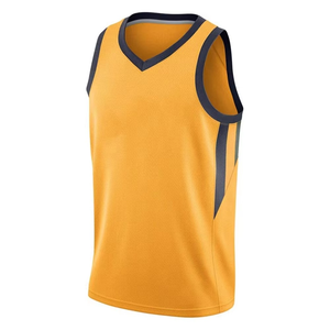 เสื้อบาสเก็ตบอลสั่งทำพิเศษ สีเหลืองทอง ผ้าตาข่าย คอวี แขนกุด เสื้อกีฬา - ชุดทีมแบบซับลิเมชั่น - Product Image 2