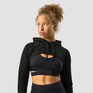 Haut de sport à manches longues pour femme, coupe courte, noir, pour la gym et le fitness - Product Image 2